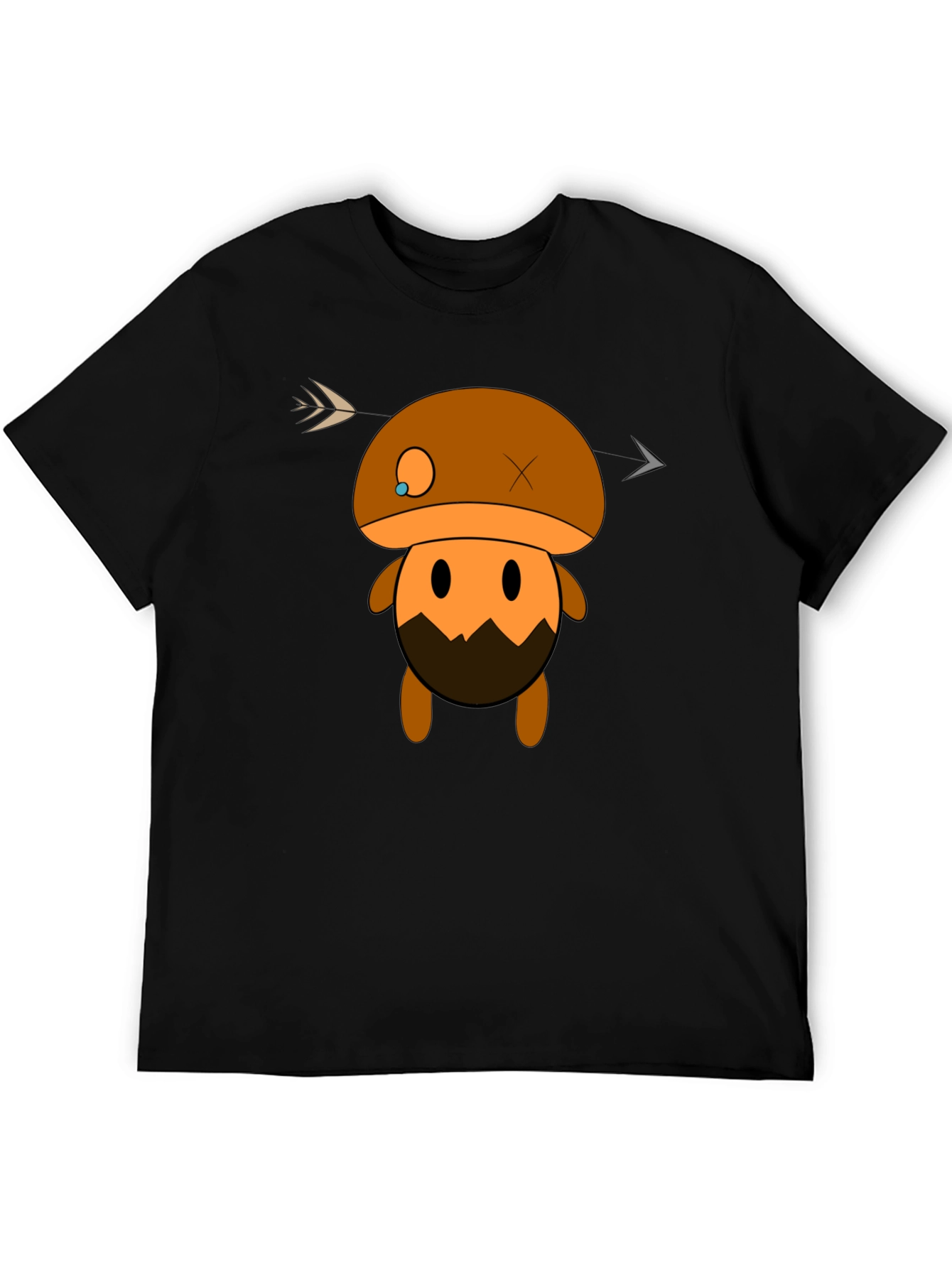 Mushroom Character Graphic Black T-Shirt