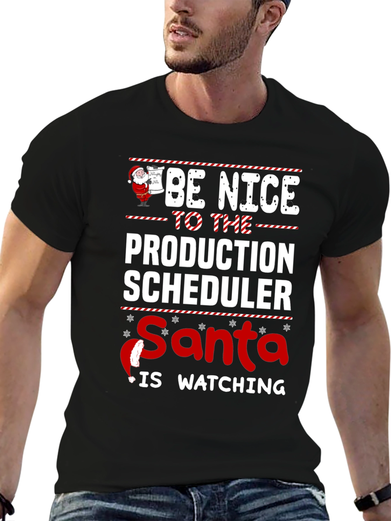 Be Nice Production Scheduler Santa Watching T-Shirt