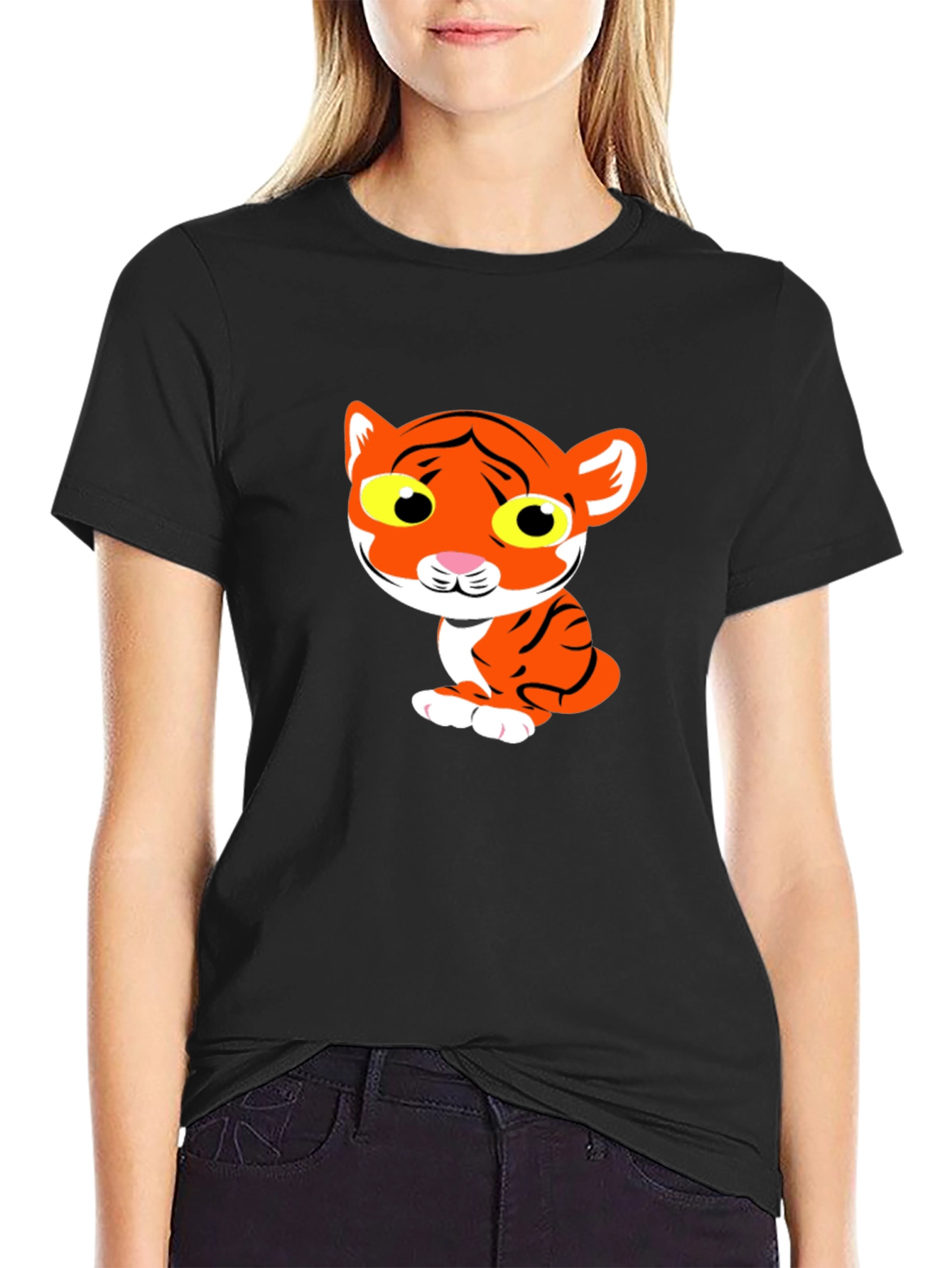 Cute Tiger Graphic Tee - Black T-Shirt
