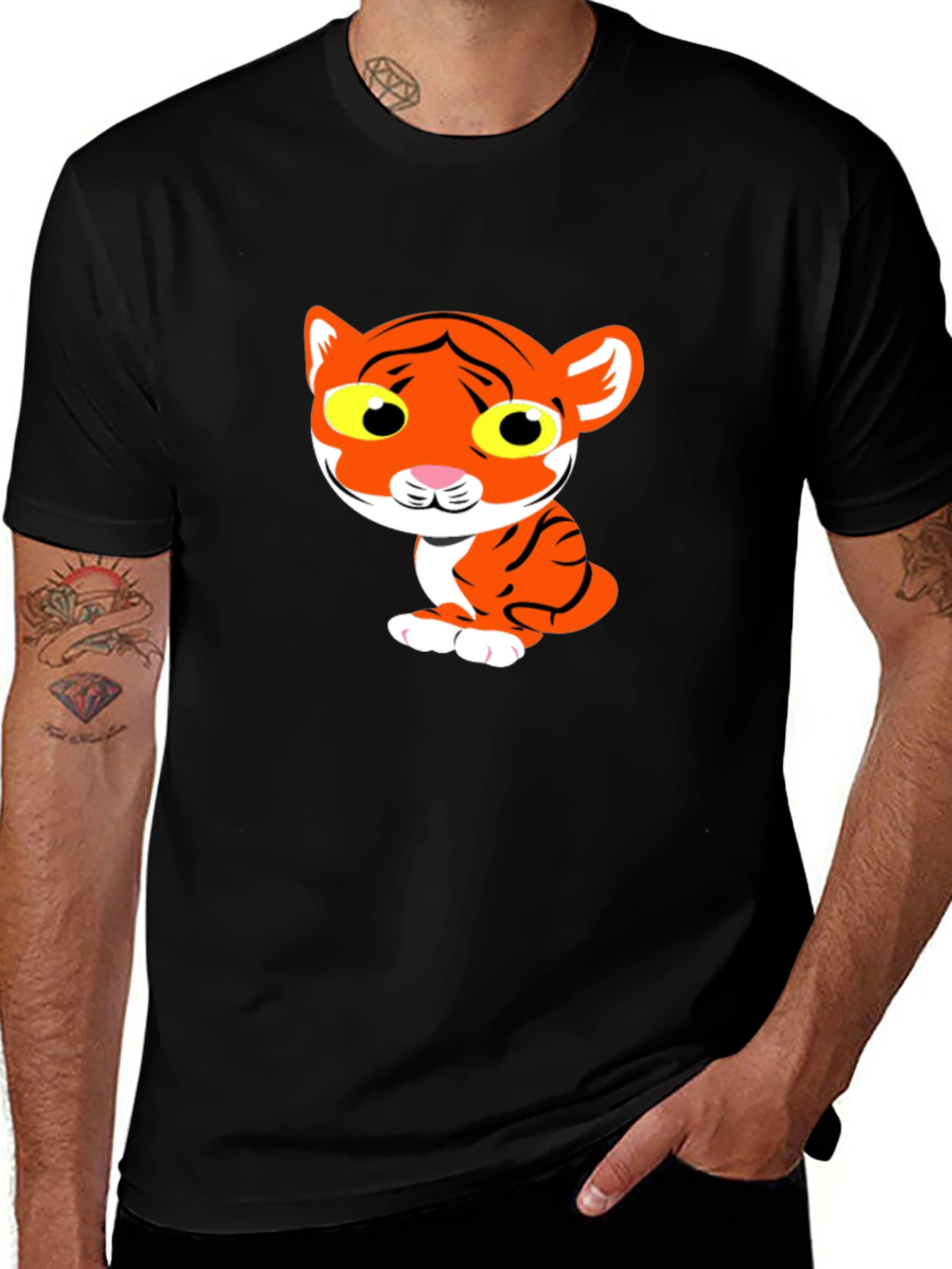 Cute Tiger Graphic Tee - Black T-Shirt