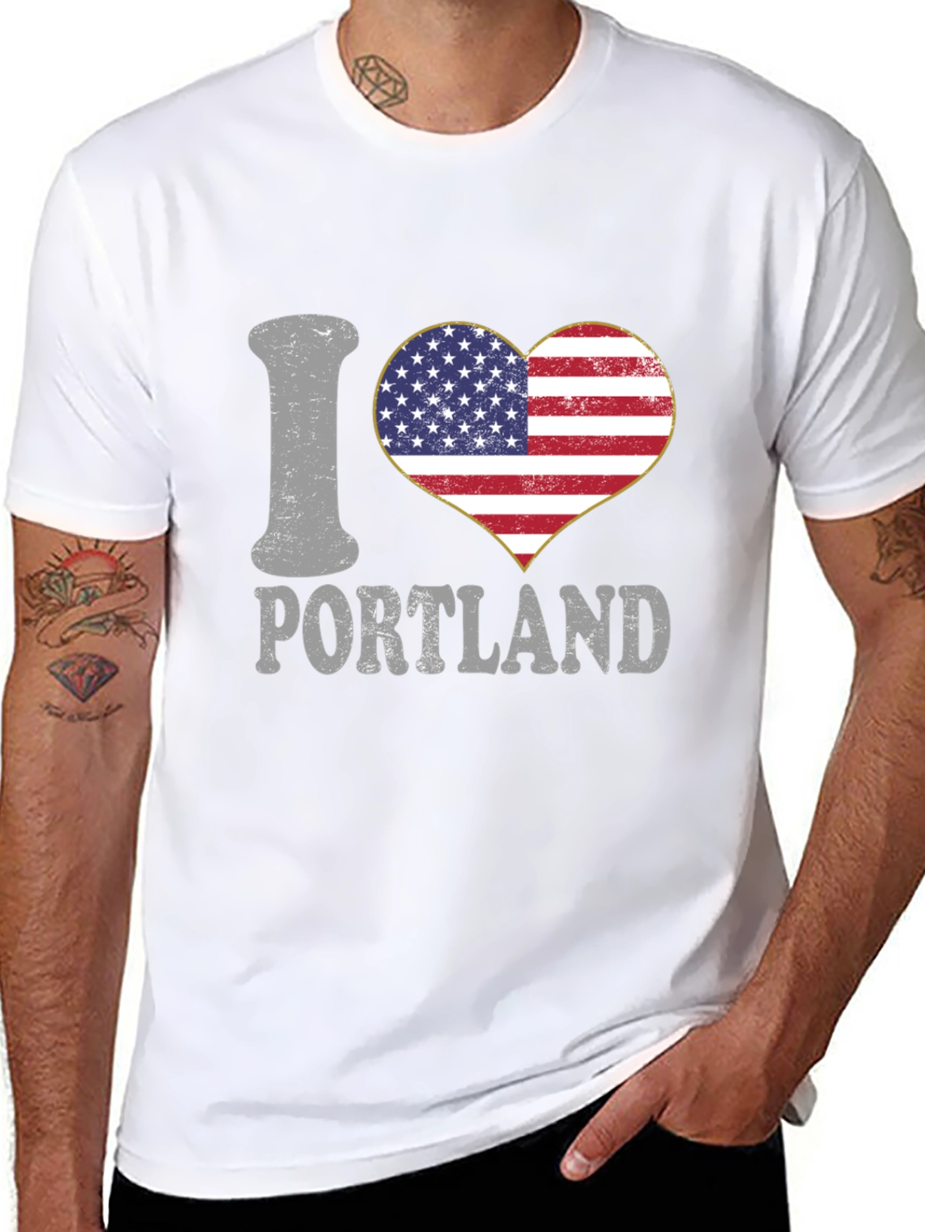 I Love Portland USA Flag Heart T-Shirt