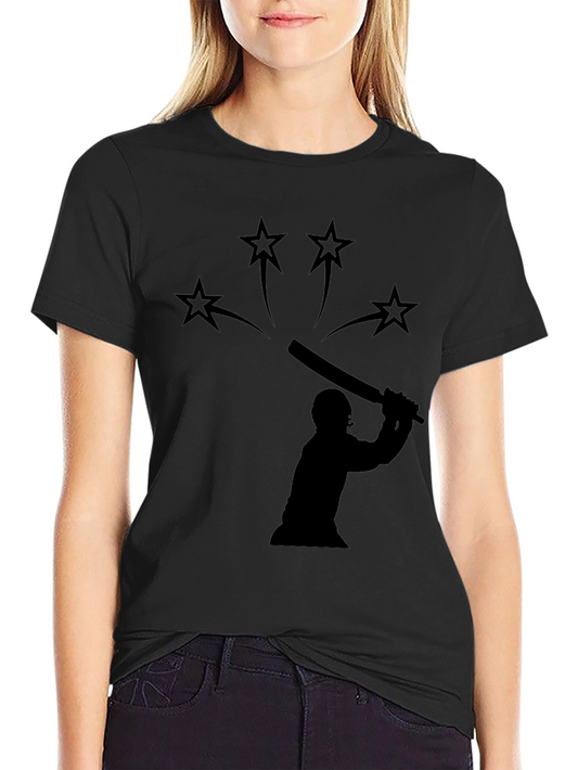 Cricket Silhouette Graphic Black T-Shirt