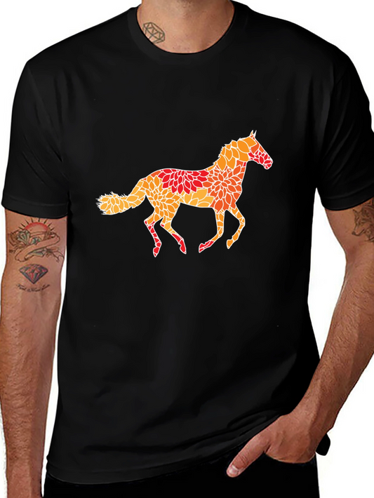 Floral Horse Graphic Tee - Stylish Mens Black T-Shirt