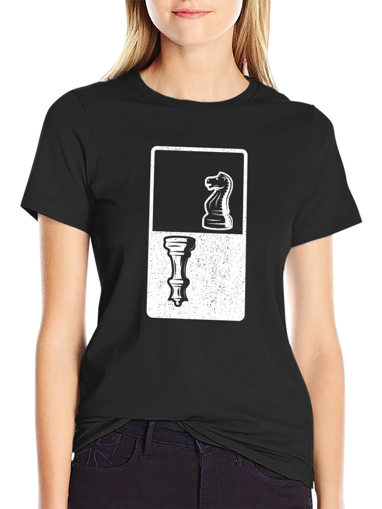 Chess Piece Knight and Pawn Graphic Tee - Black