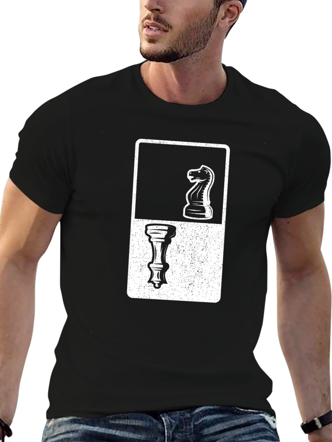 Chess Piece Knight and Pawn Graphic Tee - Black