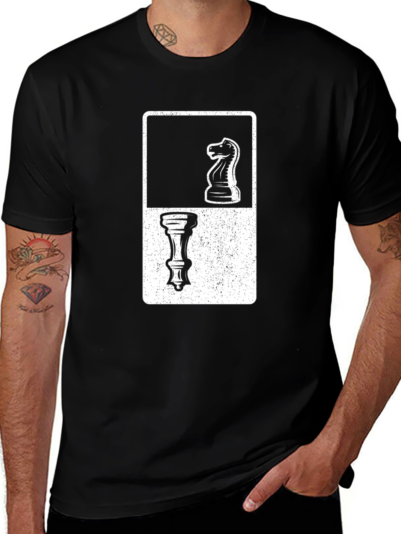 Chess Piece Knight and Pawn Graphic Tee - Black