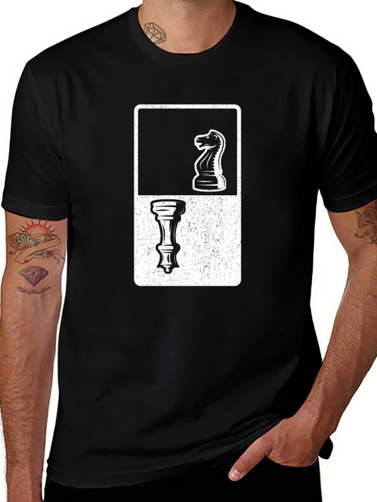 Chess Piece Knight and Pawn Graphic Tee - Black