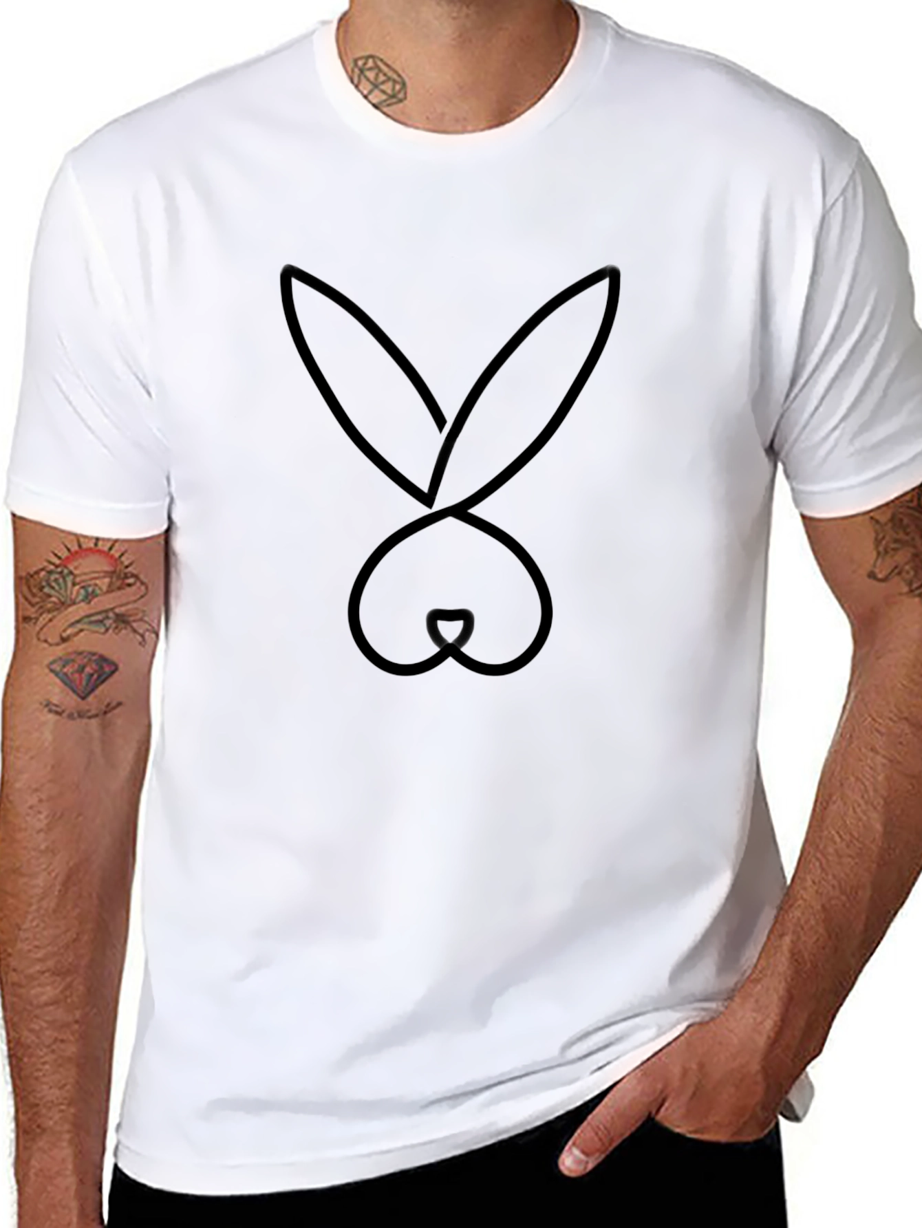 Bunny Outline Graphic T-Shirt - Black