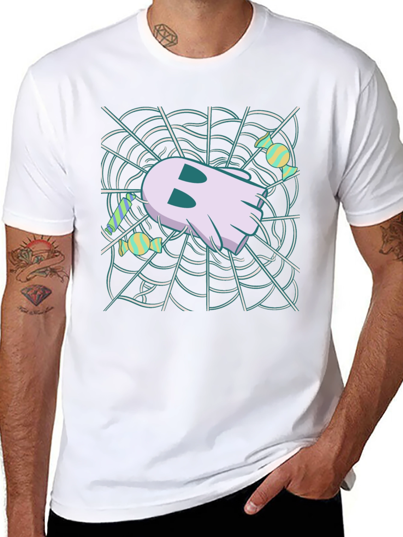 Ghost in Web Halloween Graphic T-Shirt