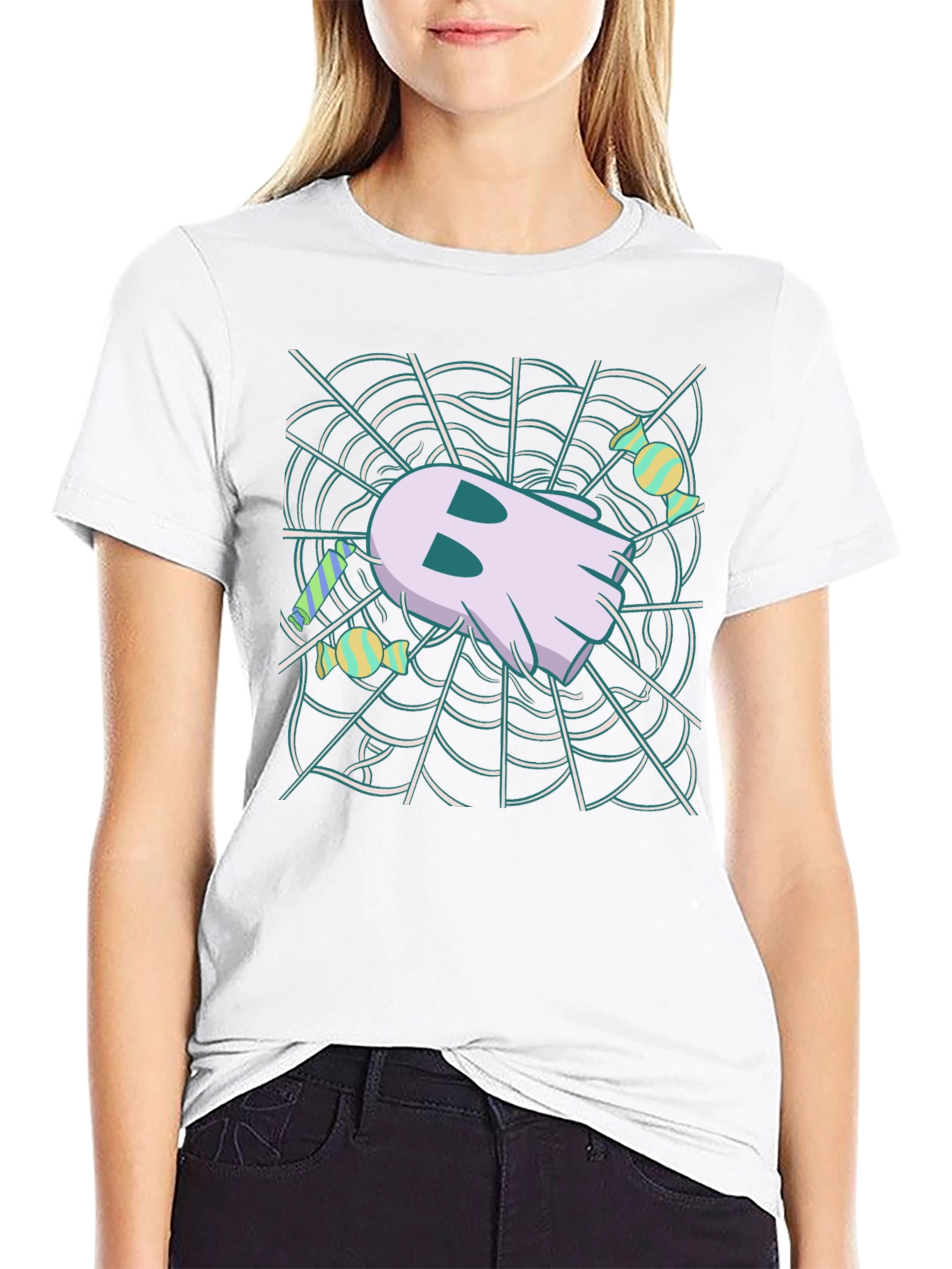 Ghost in Web Halloween Graphic T-Shirt