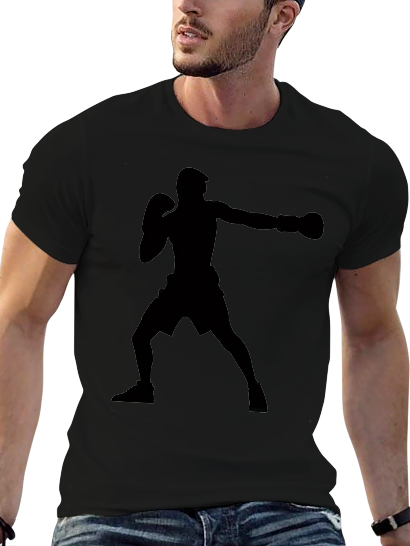 Boxing Silhouette Graphic T-Shirt - Black