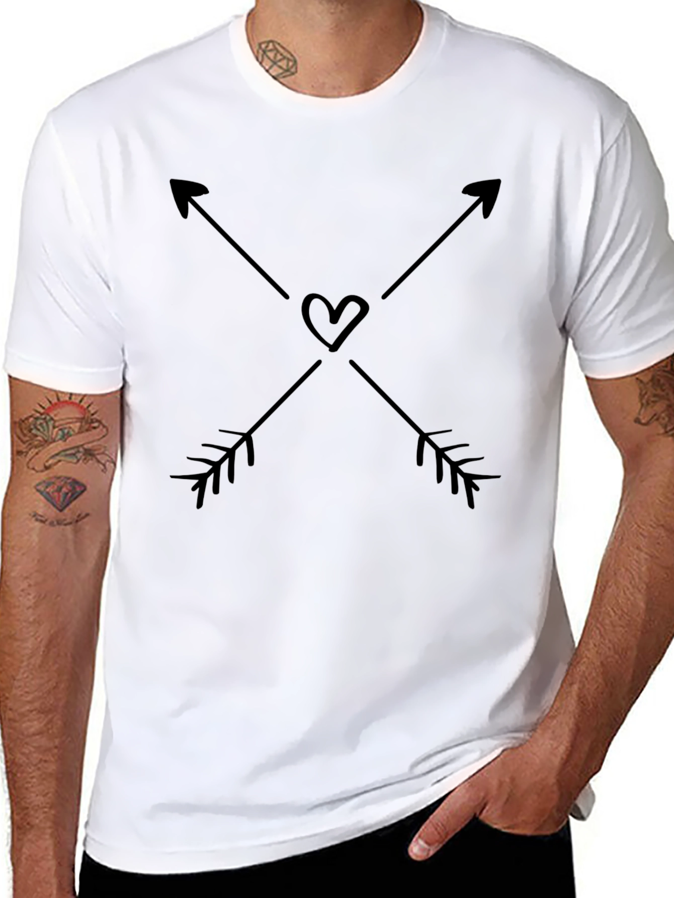Crossed Arrows Heart Graphic Black T-Shirt