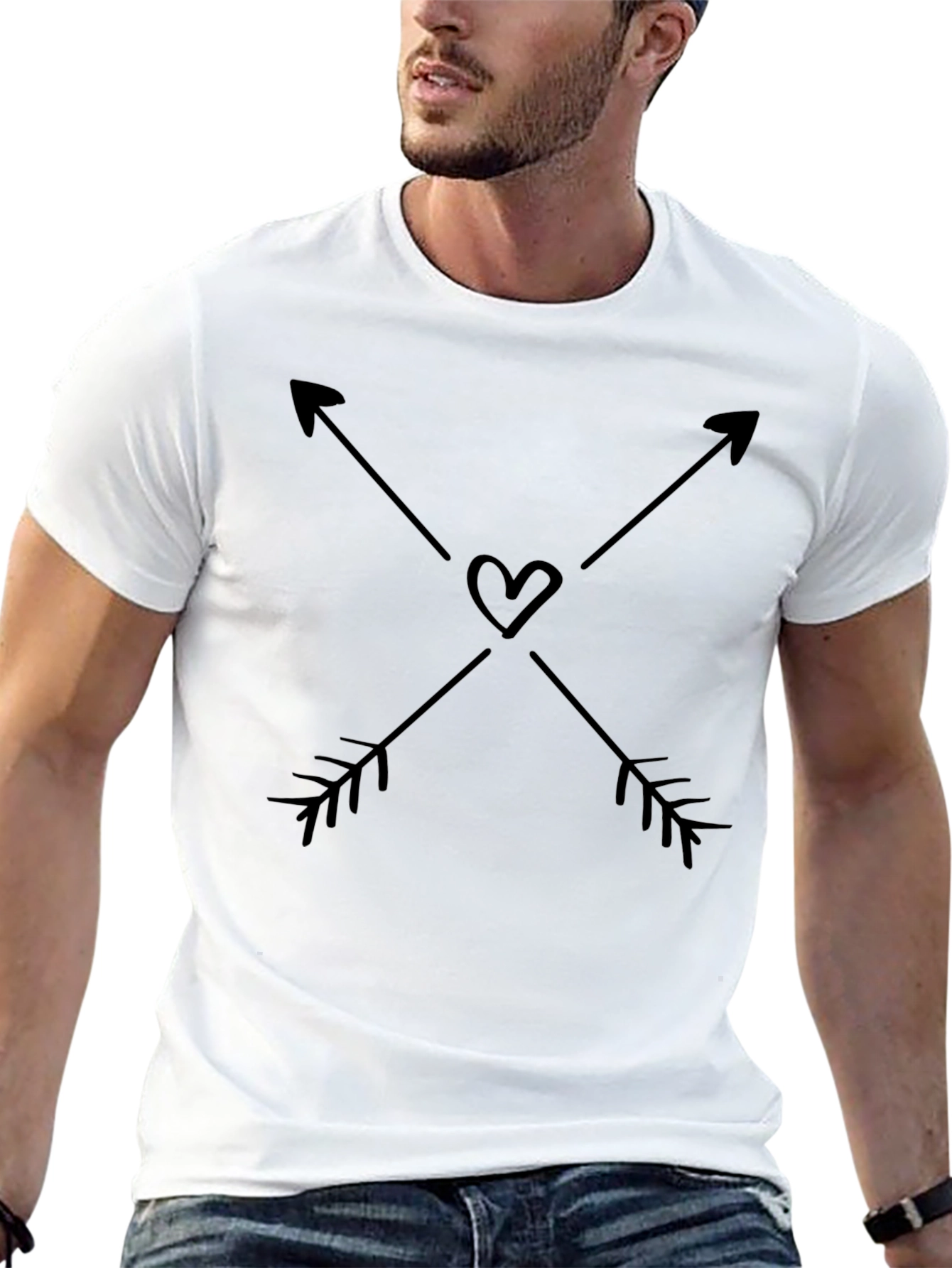 Crossed Arrows Heart Graphic Black T-Shirt