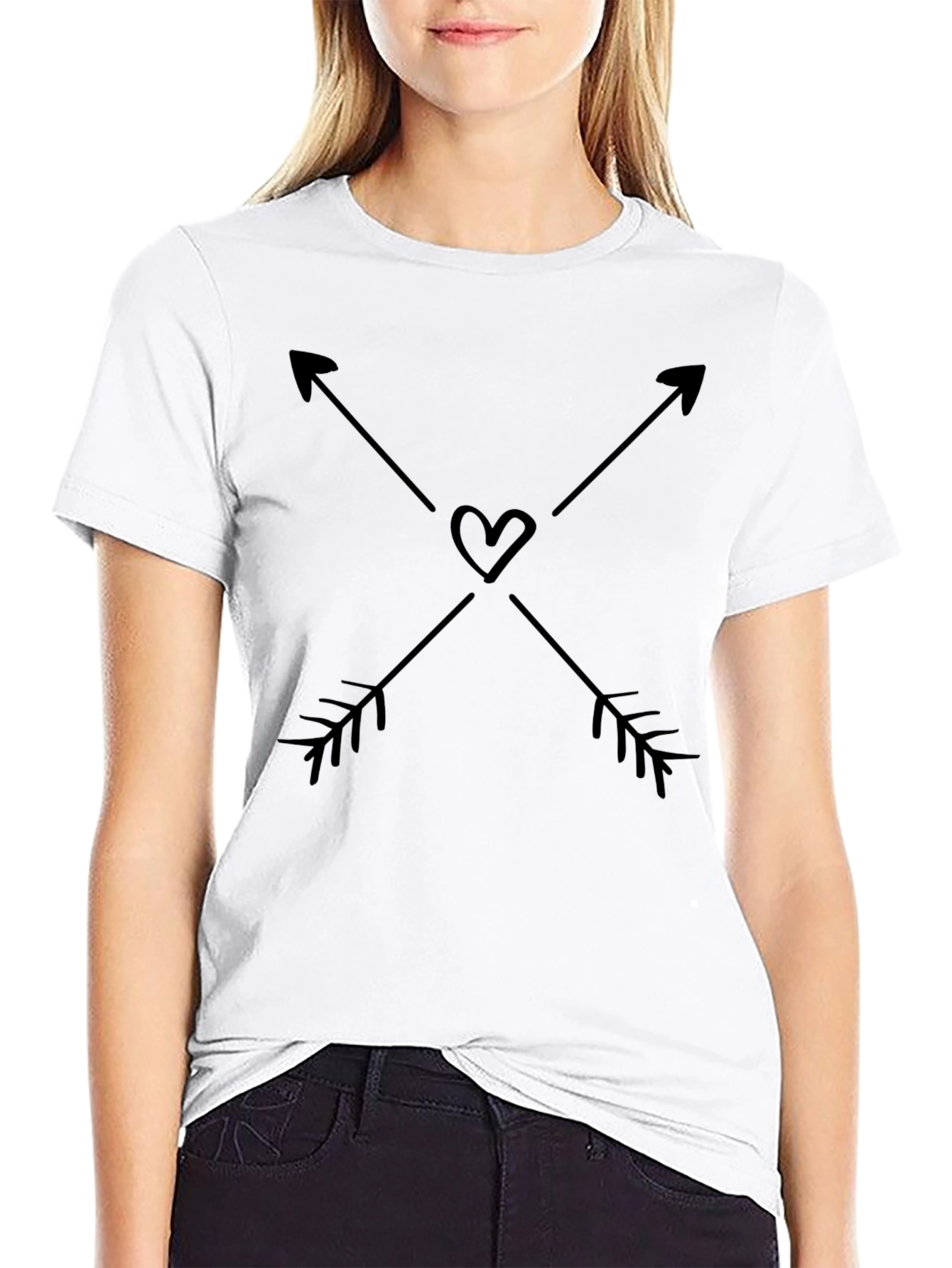 Crossed Arrows Heart Graphic Black T-Shirt