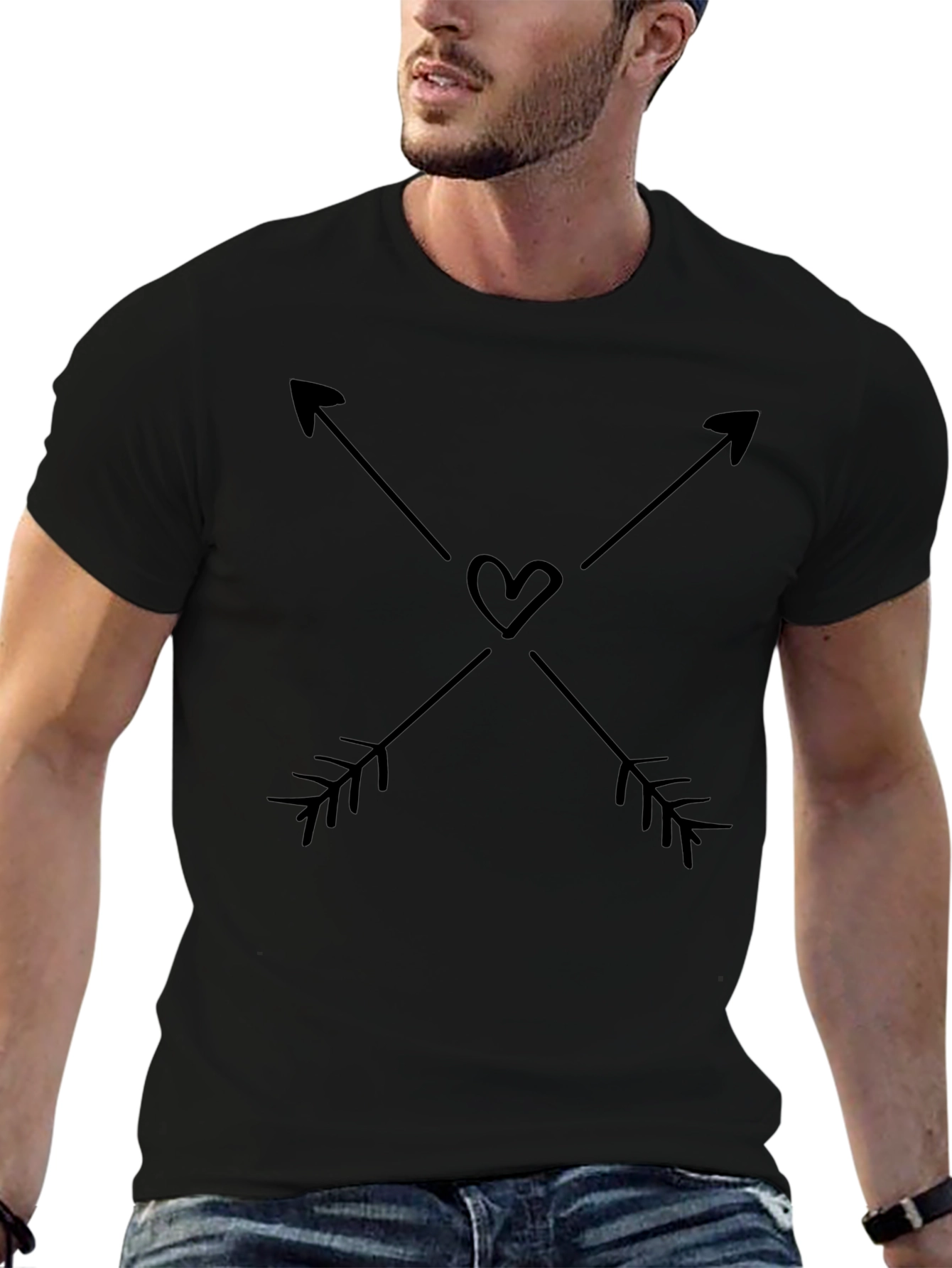 Crossed Arrows Heart Graphic Black T-Shirt