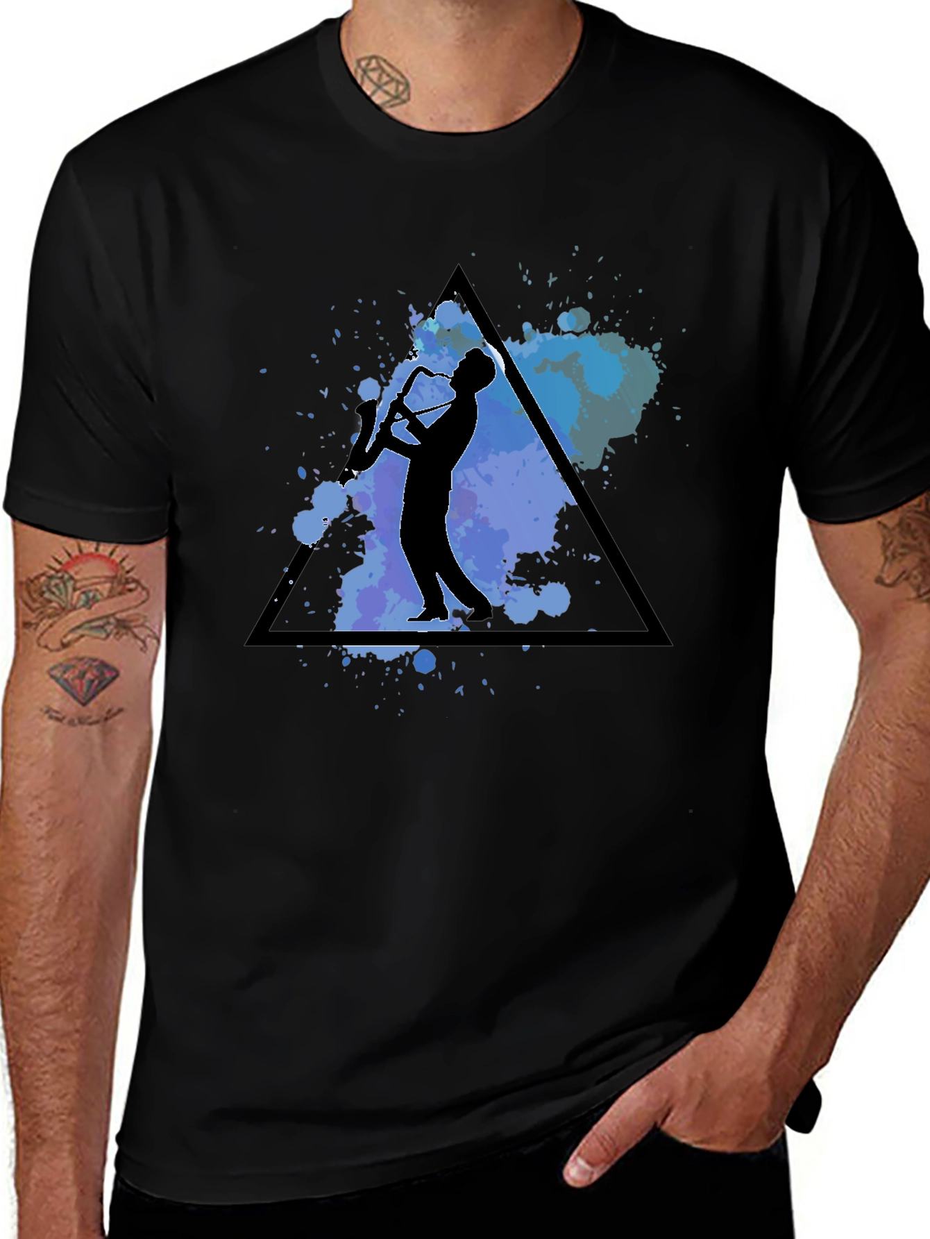 Saxophone Player Graphic Tee - Black Cotton Blend