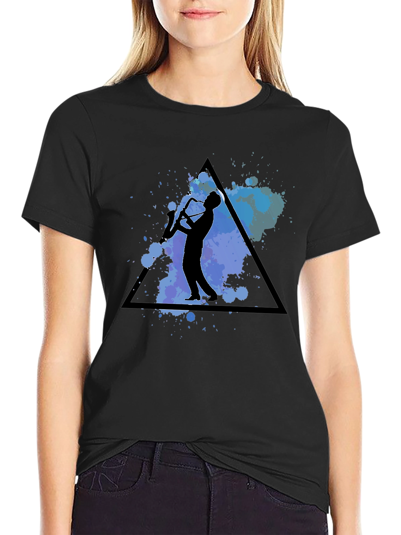 Saxophone Player Graphic Tee - Black Cotton Blend