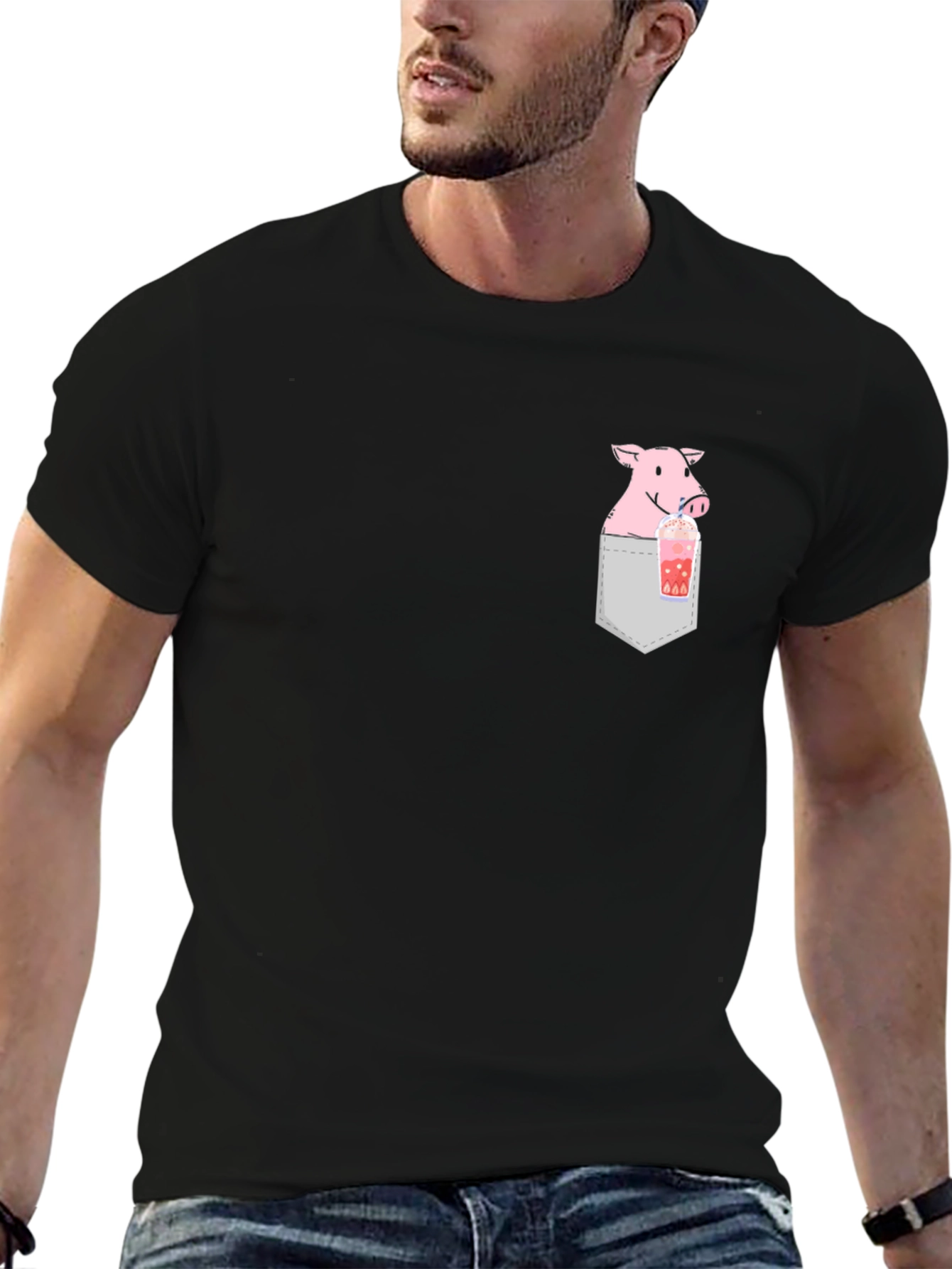 Pig Boba Pocket Tee - Cute Graphic T-Shirt