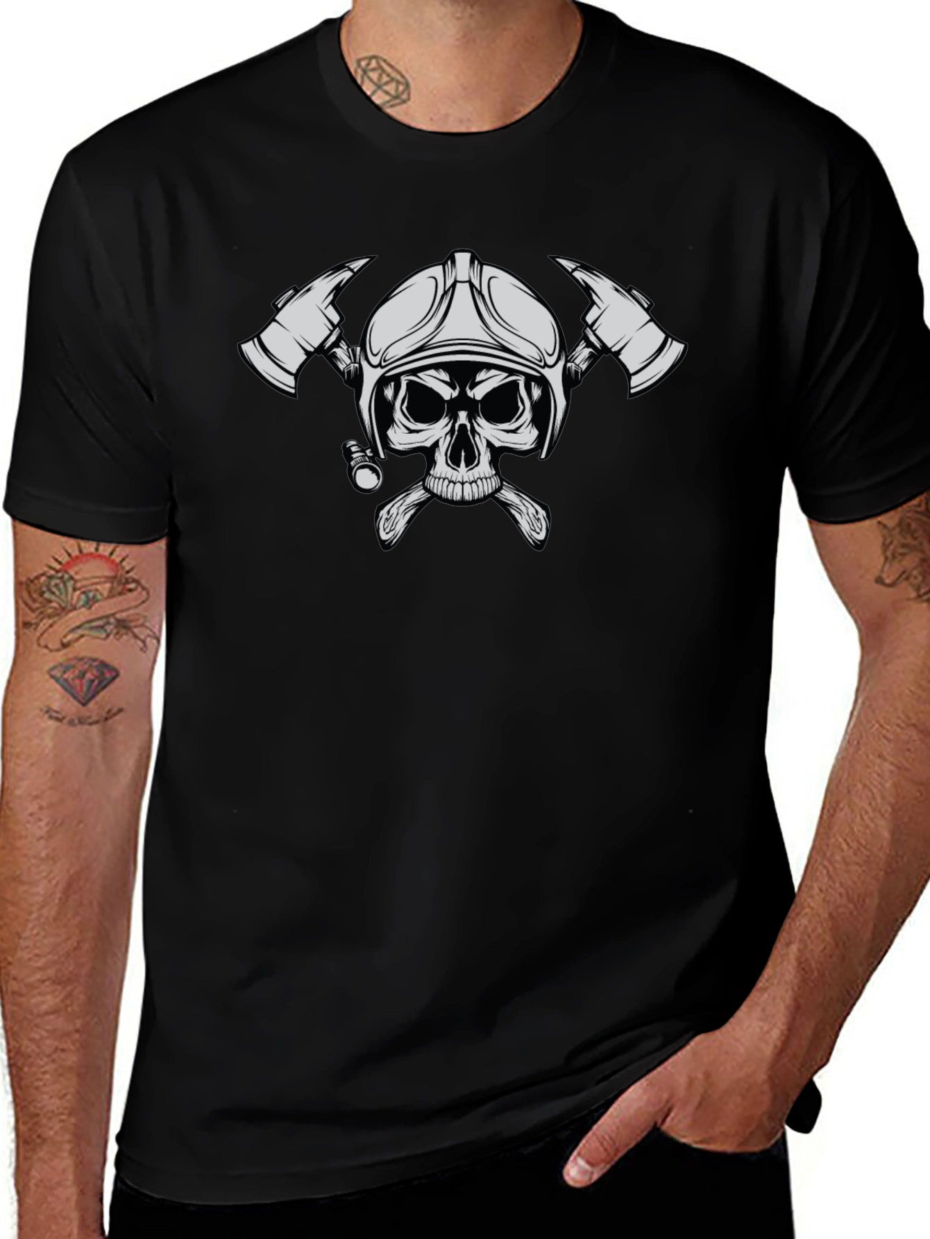 Firefighter Skull T-Shirt - Black