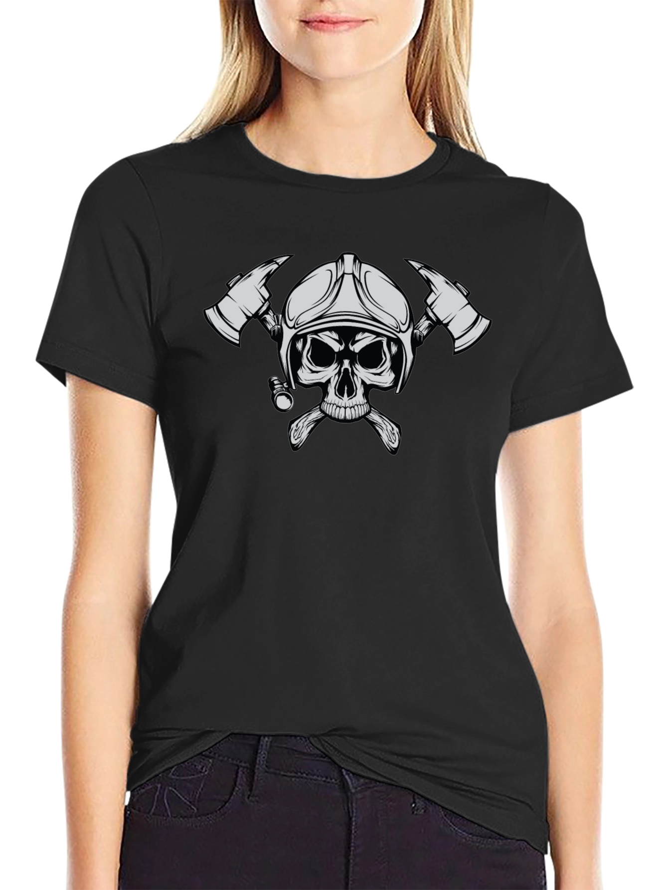 Firefighter Skull T-Shirt - Black
