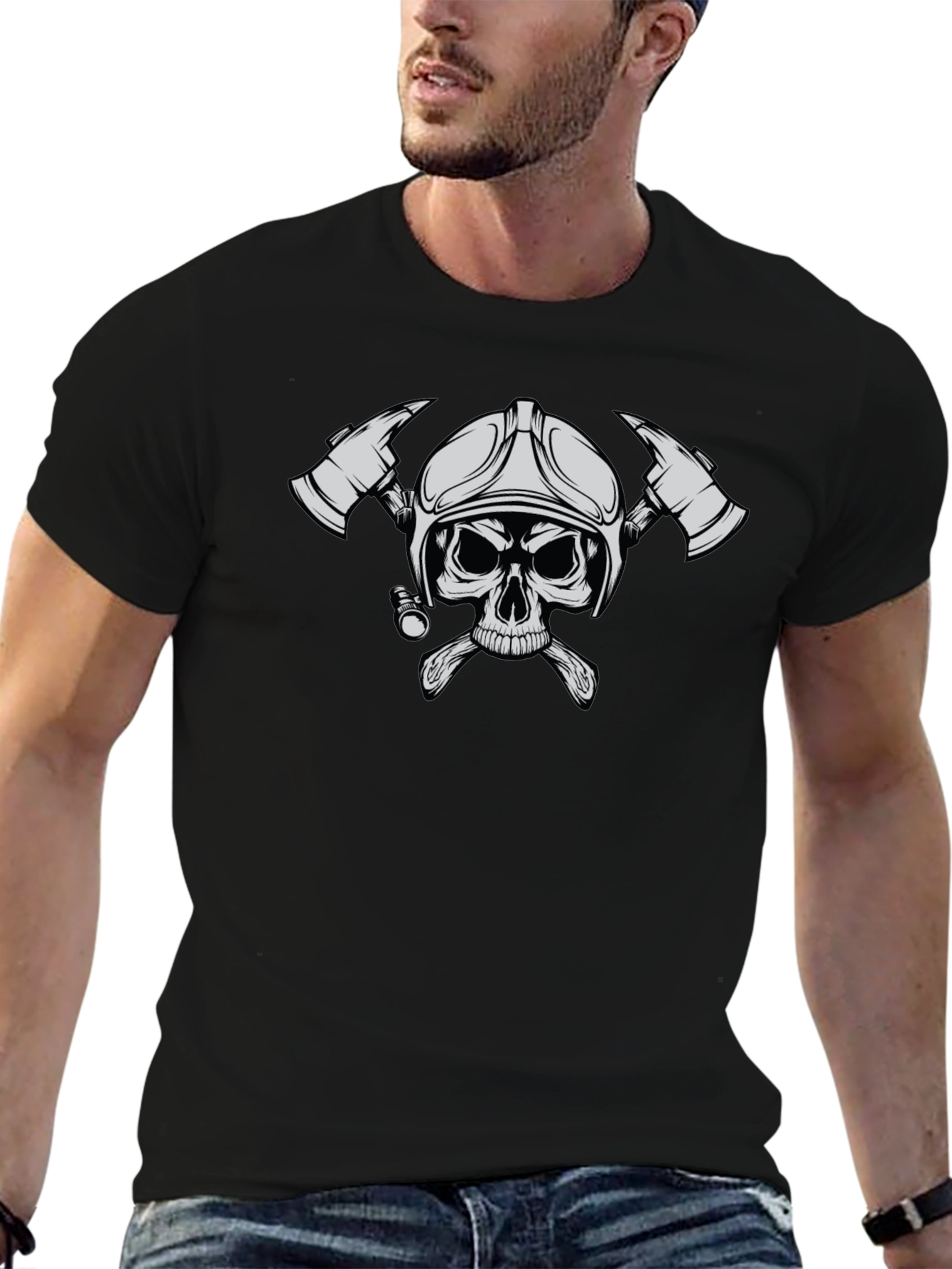 Firefighter Skull T-Shirt - Black