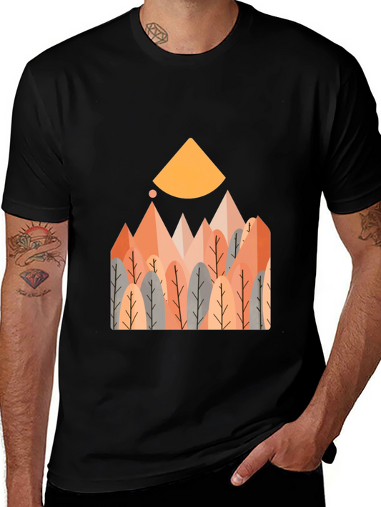 Geometric Forest Graphic Tee - Casual Style