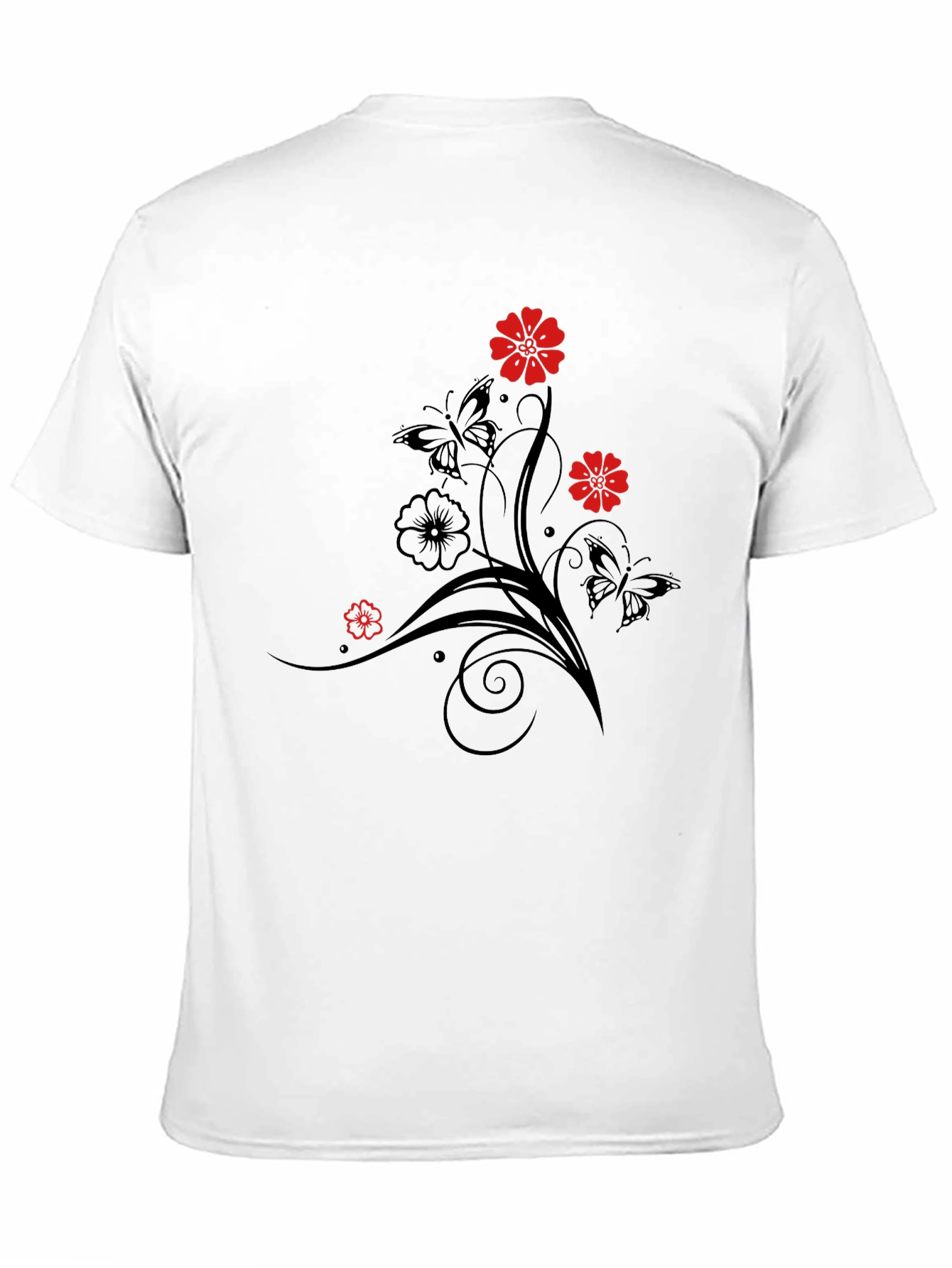 Black Floral & Butterfly Graphic T-Shirt