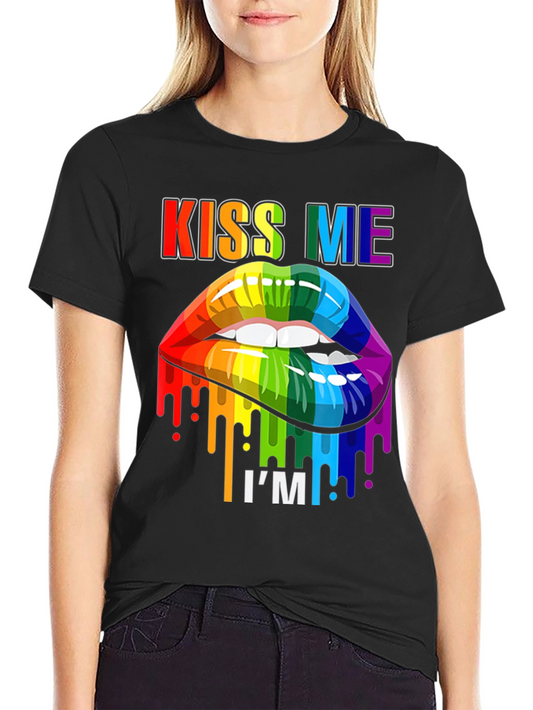 Kiss Me Im Gay T-Shirt LGBTQ Pride Rainbow Lips Graphic Tee