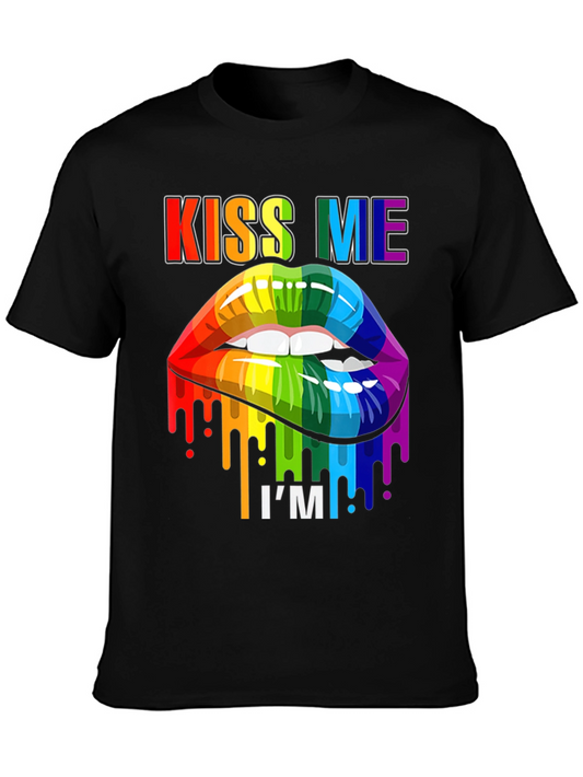 Kiss Me Im Gay T-Shirt LGBTQ Pride Rainbow Lips Graphic Tee