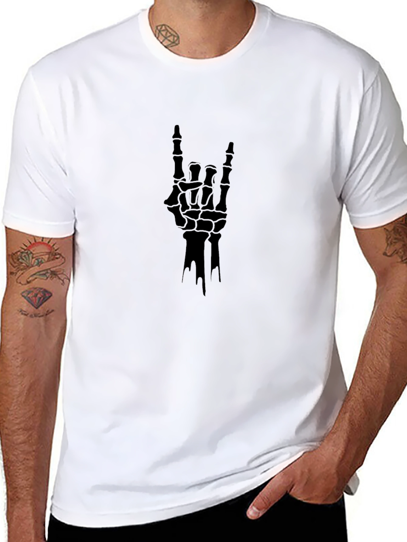 Rock On Skeleton Hand Black T-Shirt