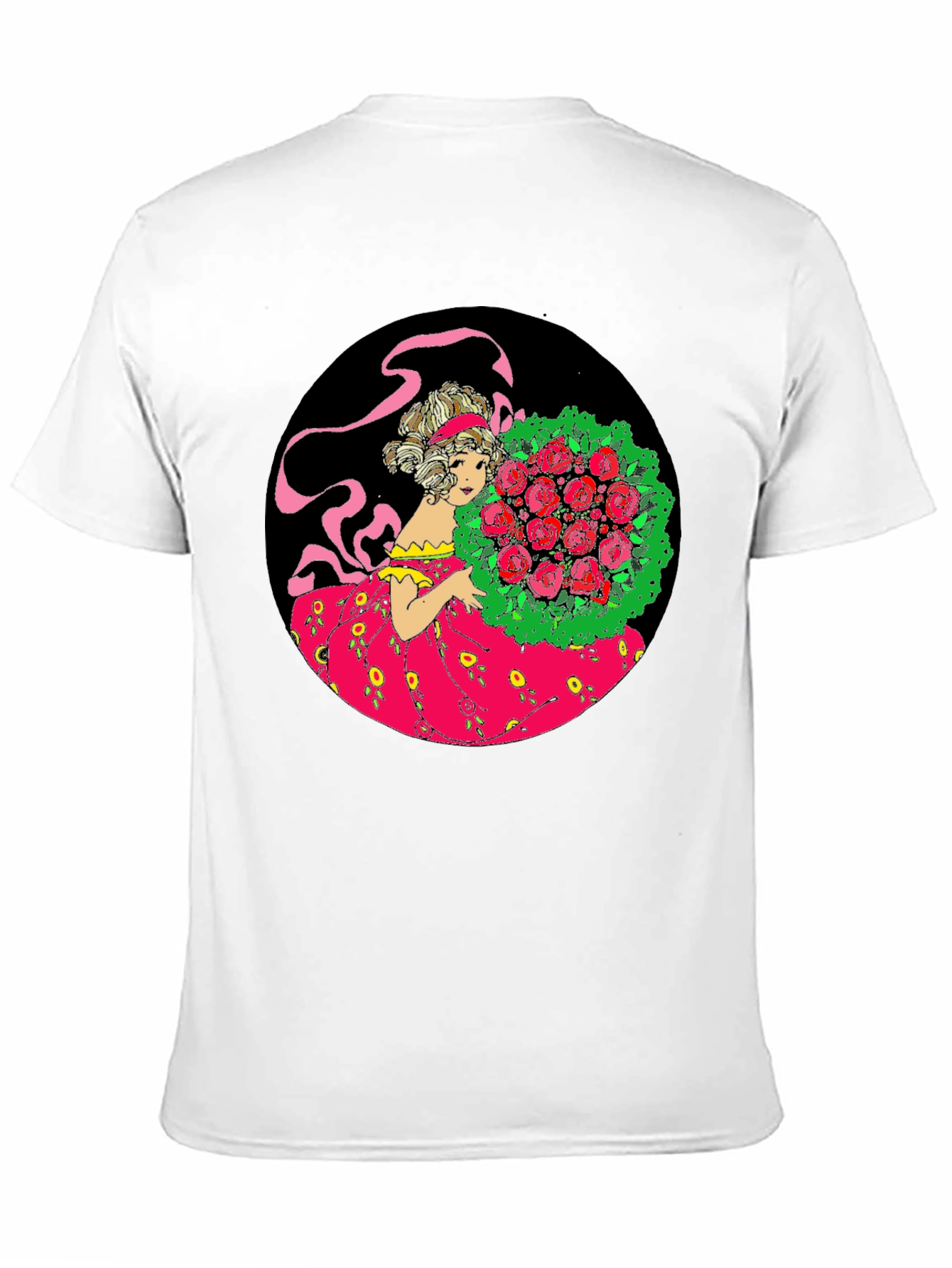 Elegant Lady & Roses Graphic Tee - Black