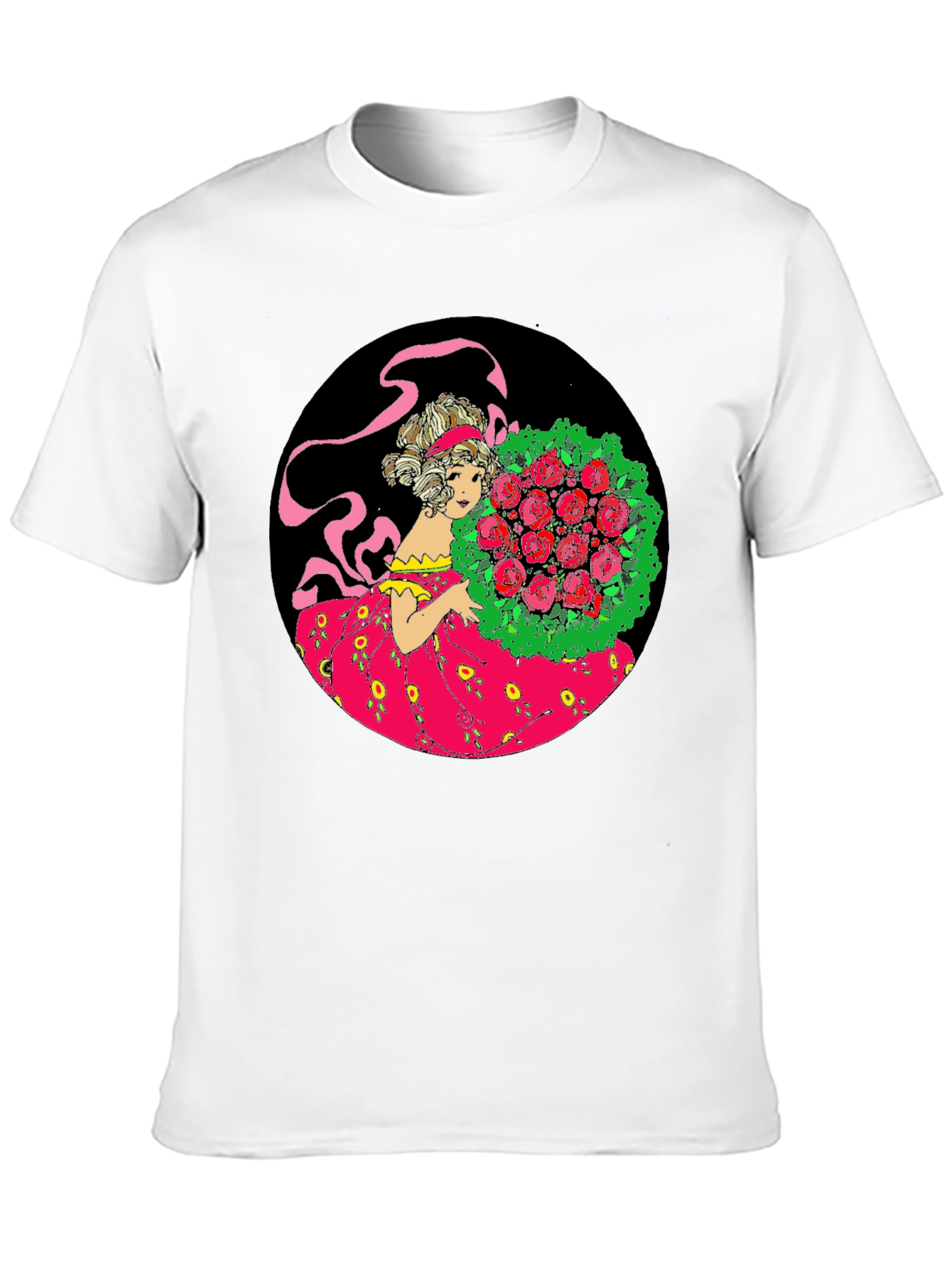 Elegant Lady & Roses Graphic Tee - Black