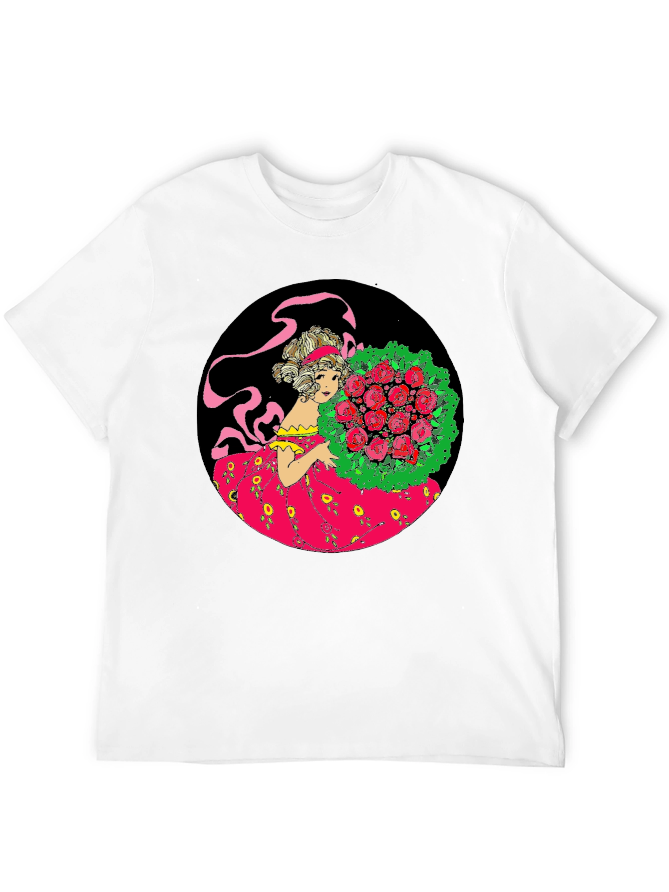 Elegant Lady & Roses Graphic Tee - Black