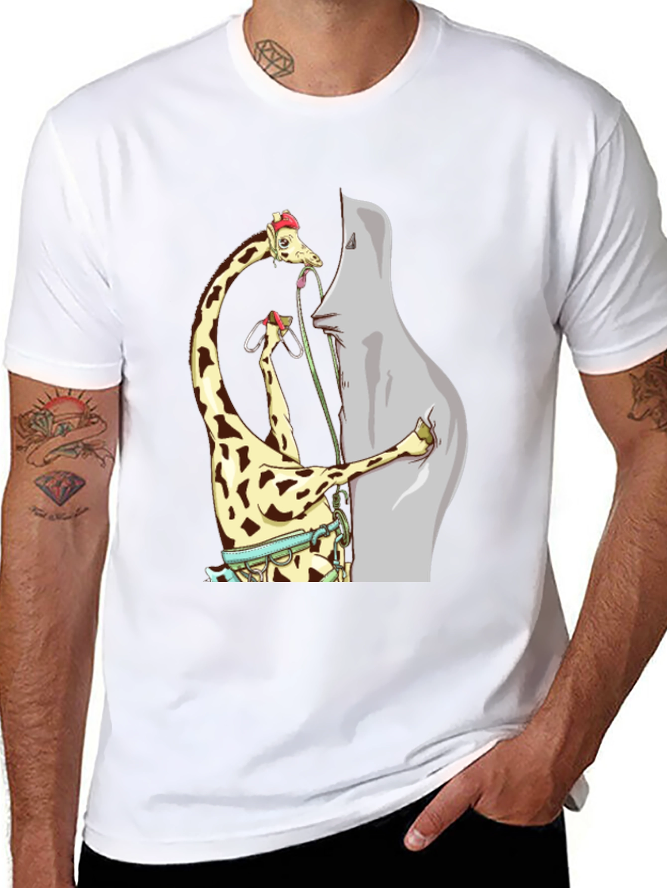 Giraffe Climbing Funny T-Shirt