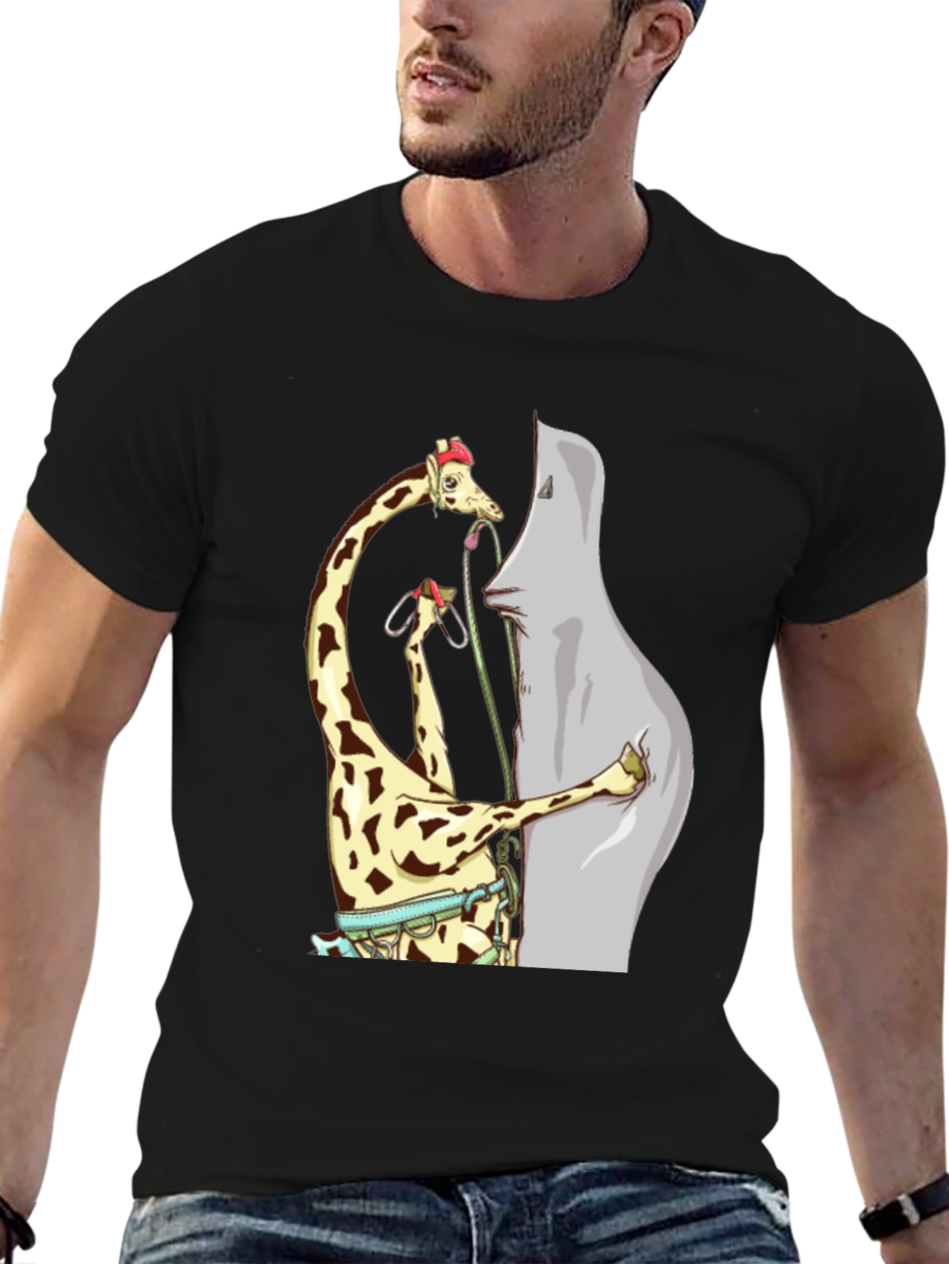Giraffe Climbing Funny T-Shirt