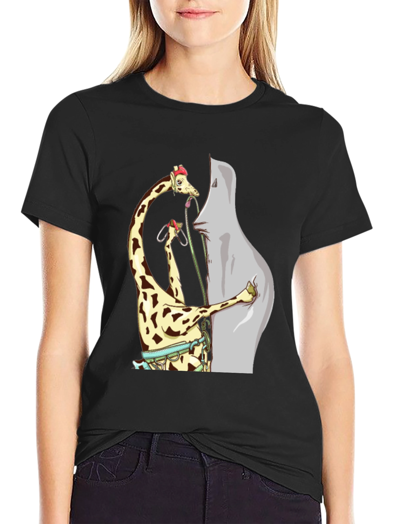 Giraffe Climbing Funny T-Shirt