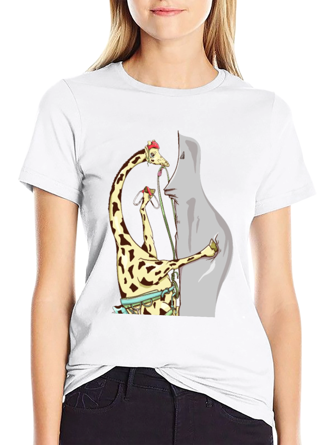 Giraffe Climbing Funny T-Shirt