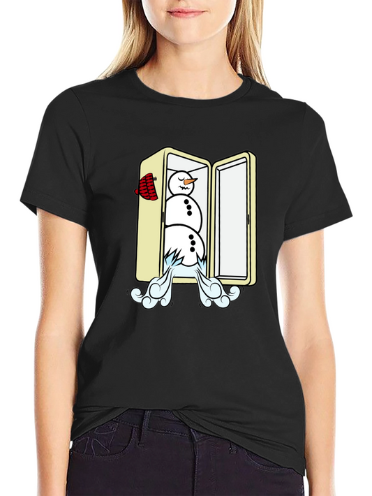 Cool Snowman in Fridge Graphic Tee - Black