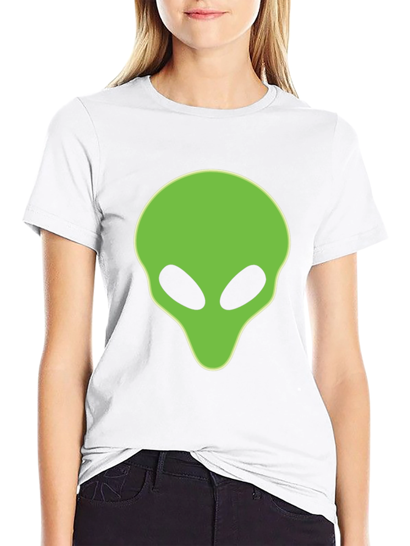 Alien Head Graphic Tee - Black Cotton T-Shirt