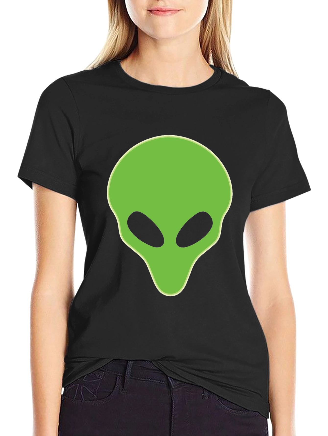 Alien Head Graphic Tee - Black Cotton T-Shirt