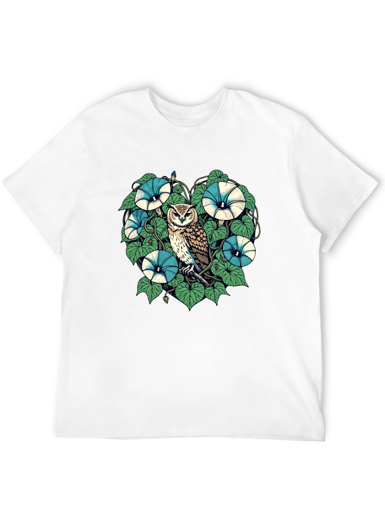 Owl & Floral Graphic Print Black T-Shirt