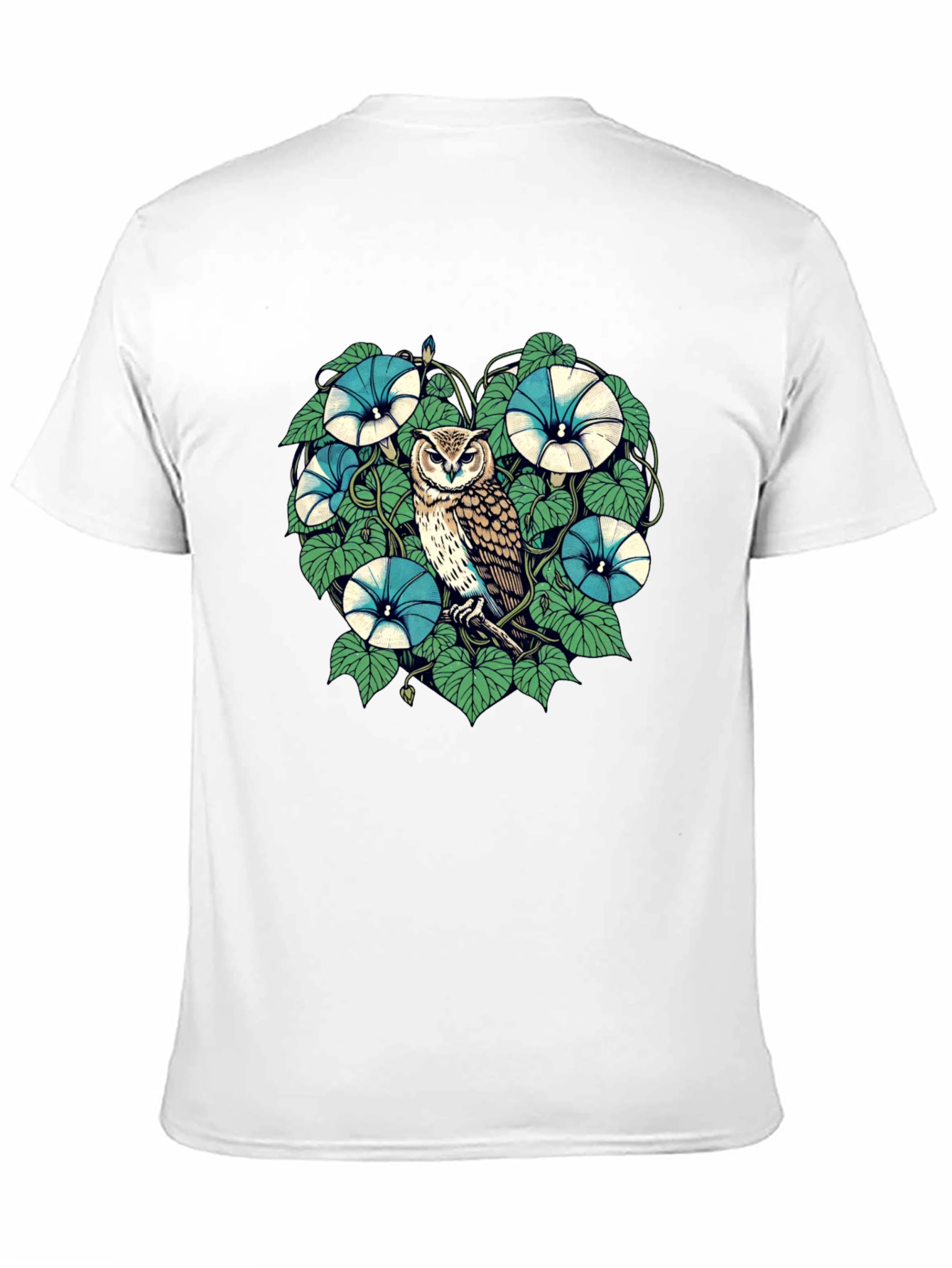 Owl & Floral Graphic Print Black T-Shirt