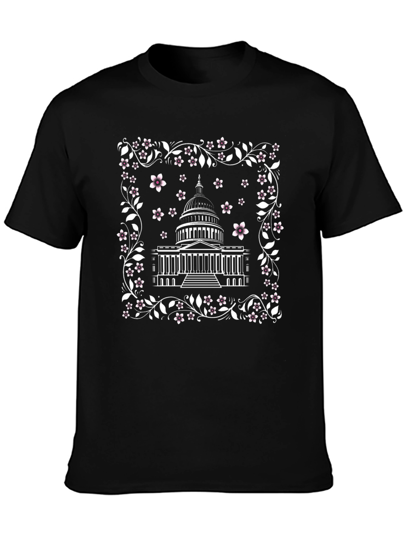 Capitol Building Floral T-Shirt - Black