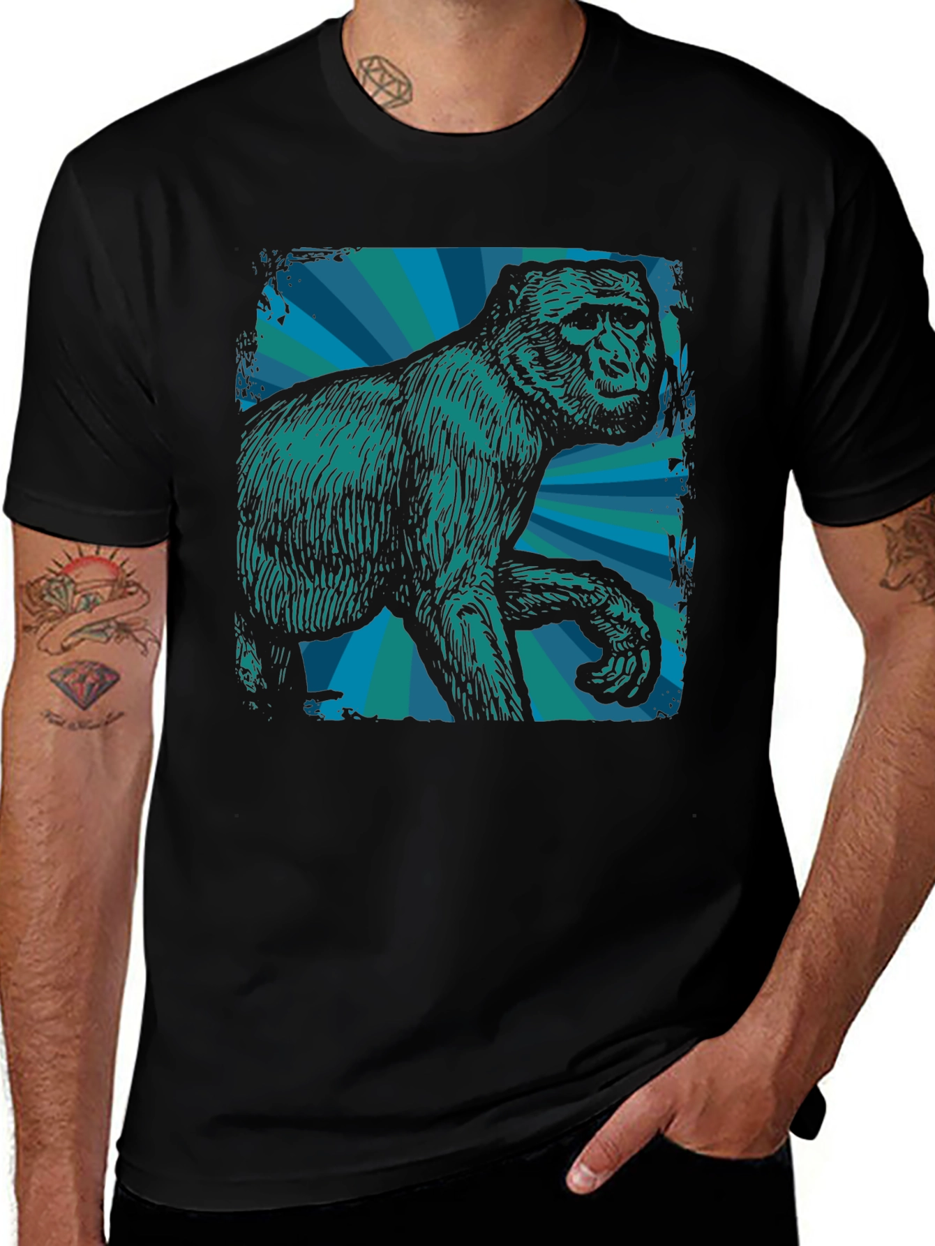 Retro Gorilla Graphic Tee - Mens Black T-Shirt
