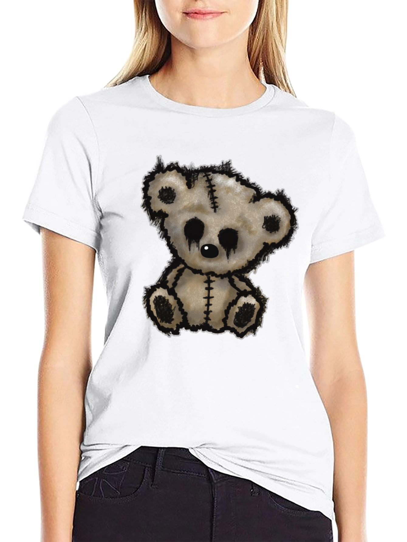 Emo Bear Graphic T-Shirt - Black