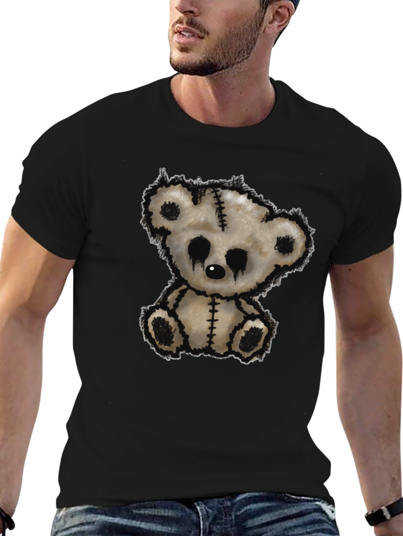 Emo Bear Graphic T-Shirt - Black