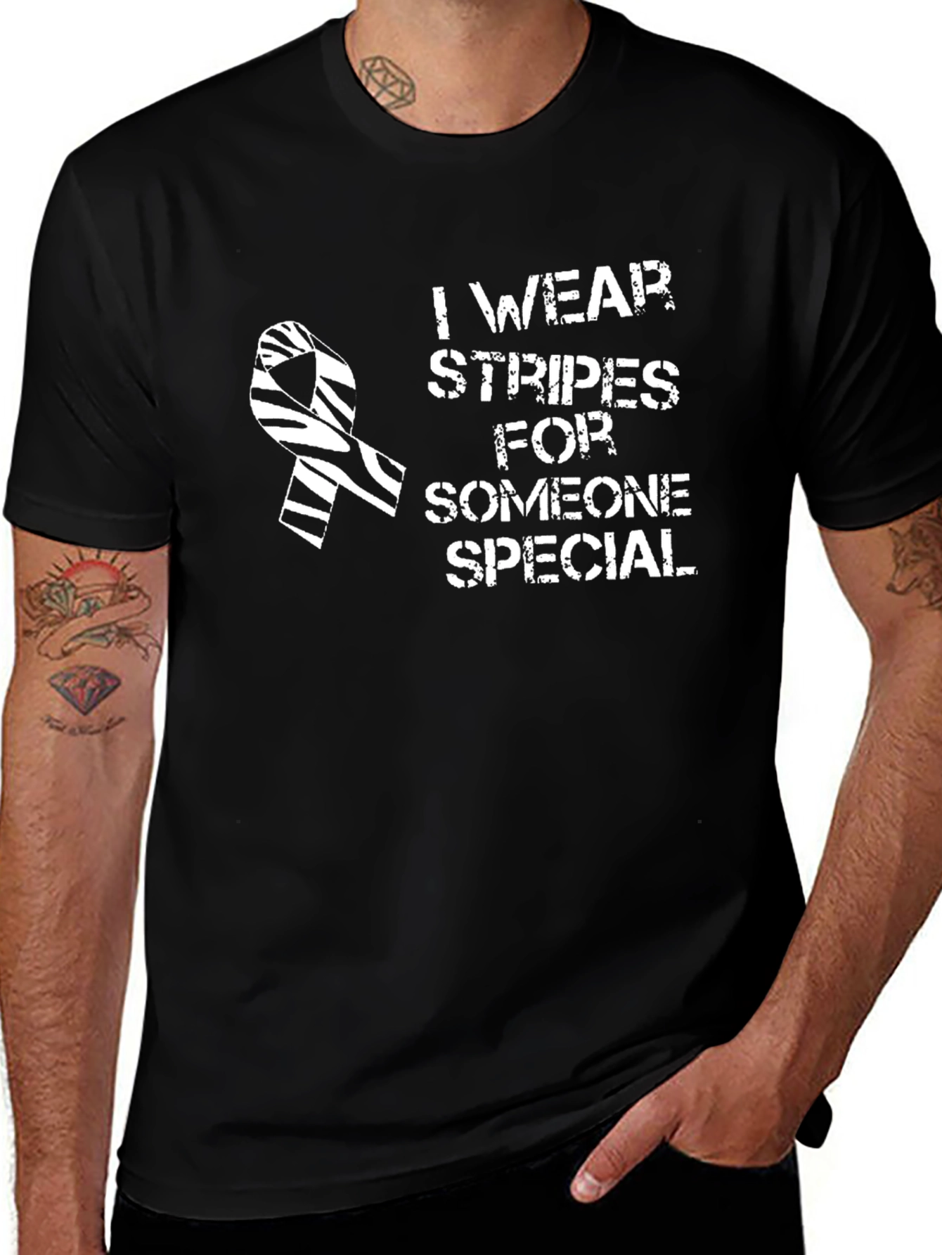 Zebra Stripe Ribbon Awareness T-Shirt - I Wear Stripes