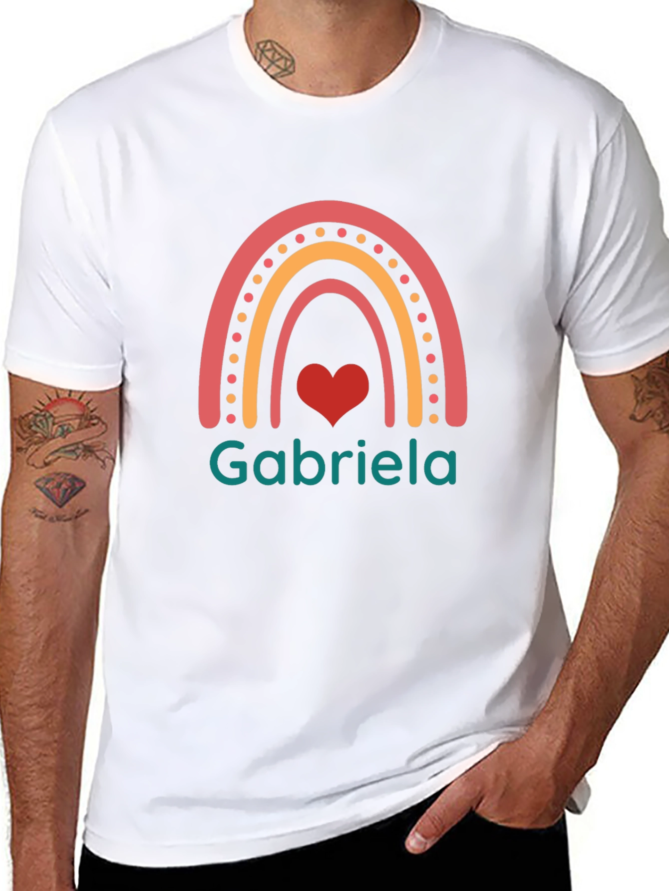 Personalized Rainbow Gabriela Heart Black T-Shirt