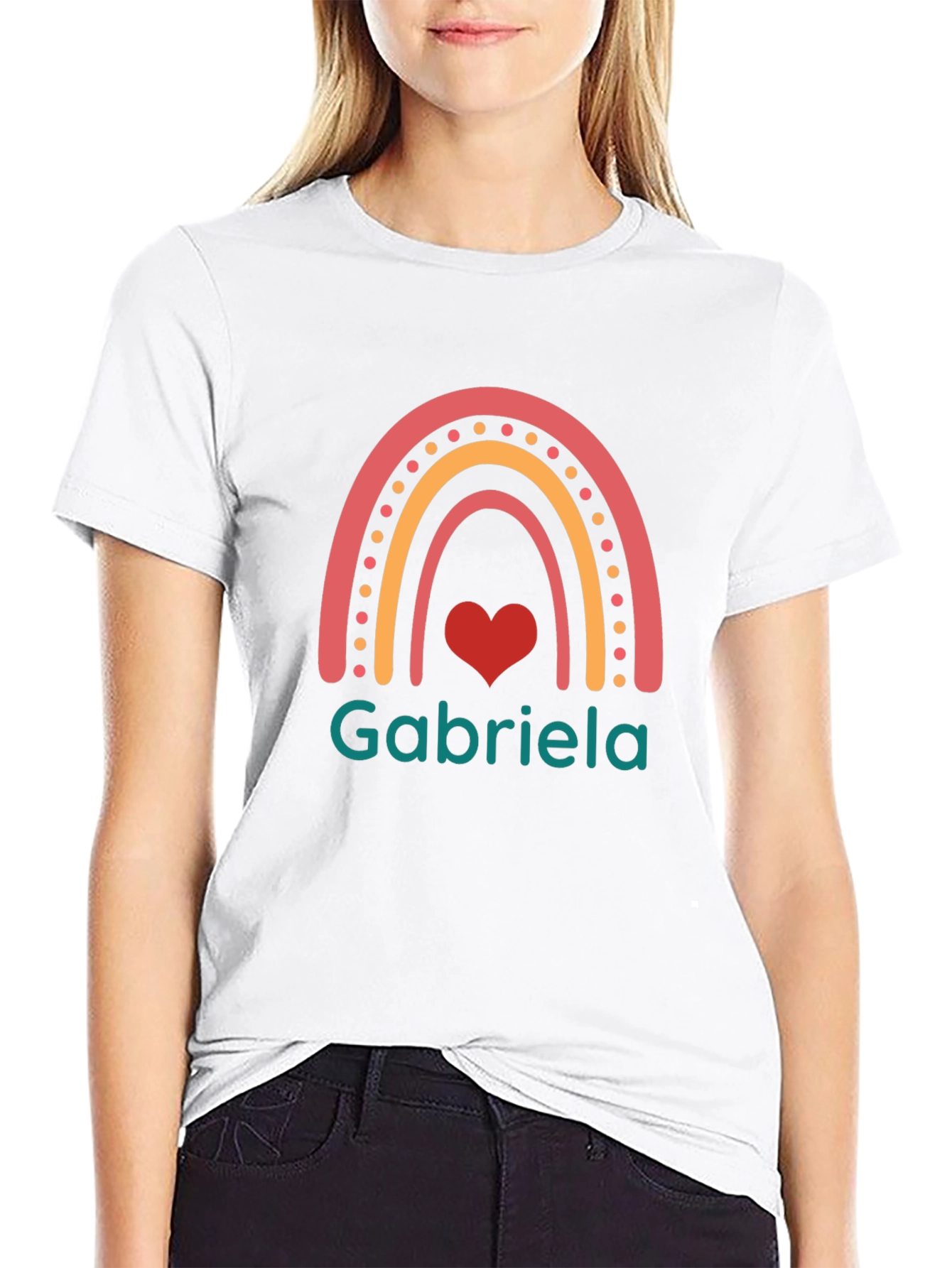 Personalized Rainbow Gabriela Heart Black T-Shirt