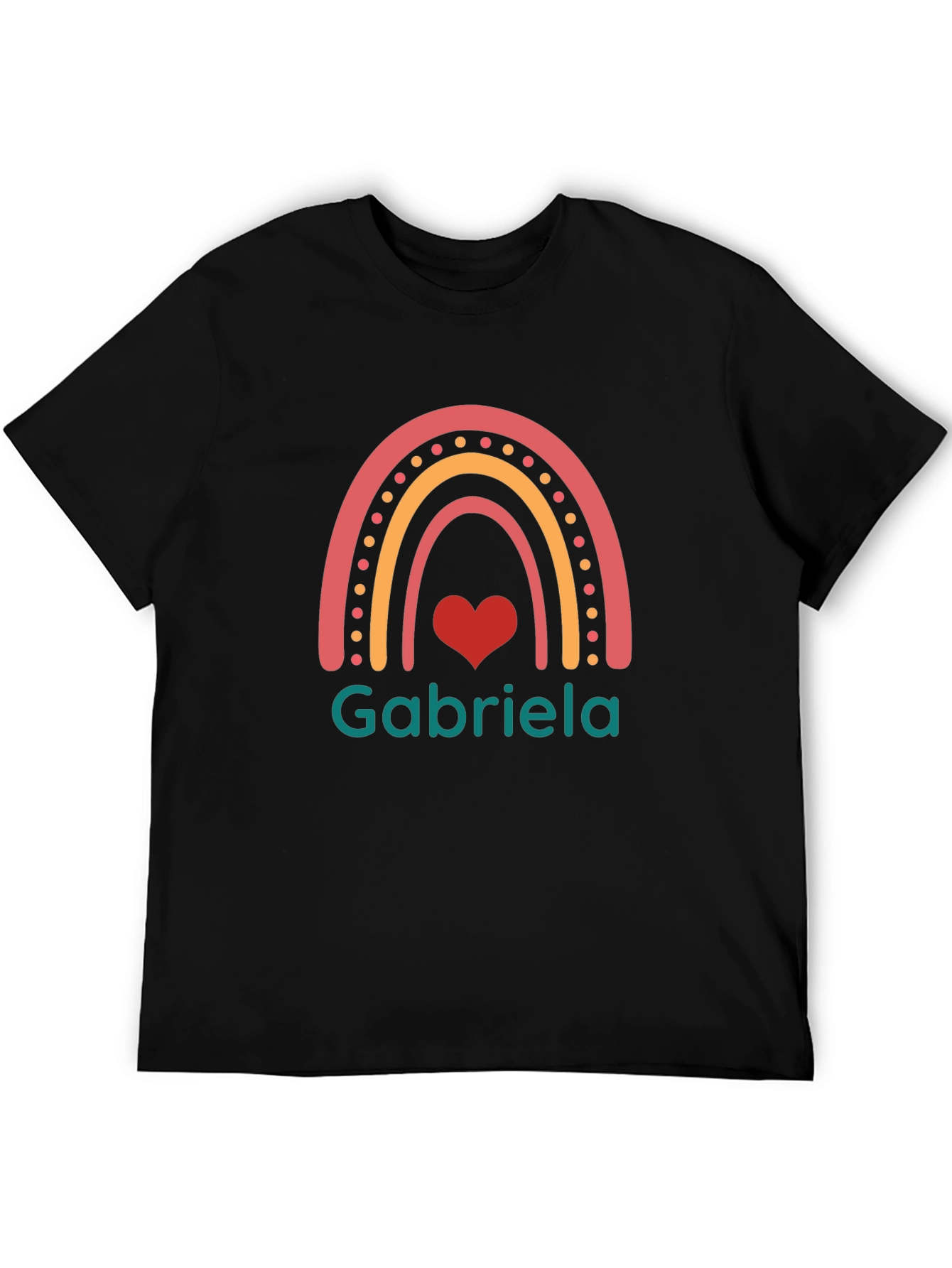 Personalized Rainbow Gabriela Heart Black T-Shirt